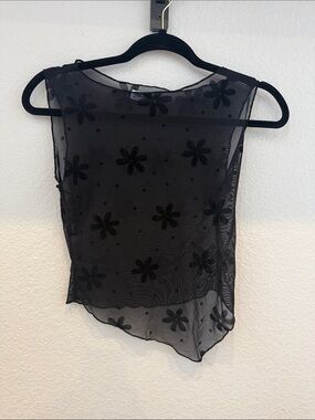 Princess Polly Black Floral Sheer Mesh Tank Size US 4